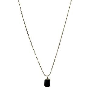 Gold Tone Rectangular Black Stone Pendant‎ Necklace Women's Jewelry